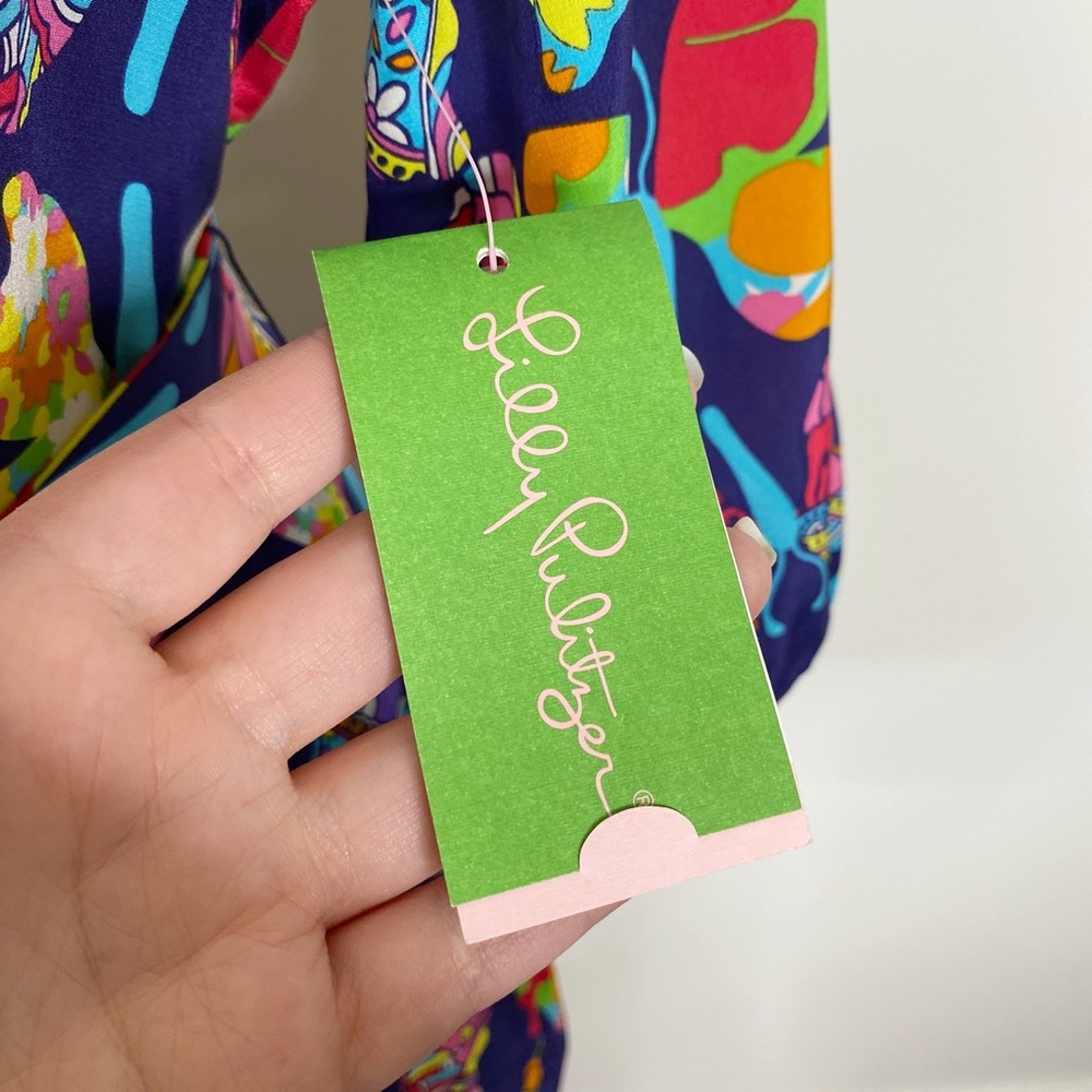 RARE NWT Lilly Pulitzer Bright Navy Out There Butterfly Silk Tunic Top XL - Picture 12 of 16